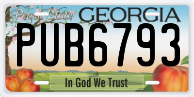 GA license plate PUB6793