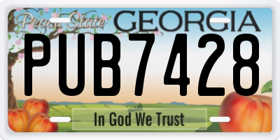 GA license plate PUB7428