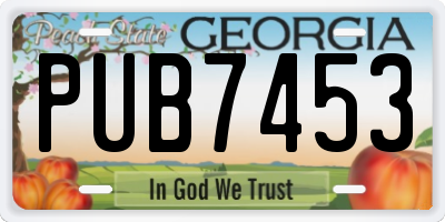 GA license plate PUB7453