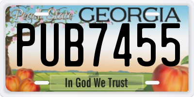GA license plate PUB7455