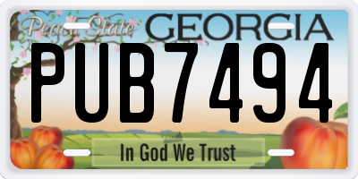 GA license plate PUB7494