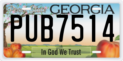 GA license plate PUB7514