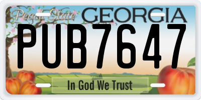 GA license plate PUB7647