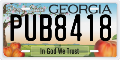 GA license plate PUB8418
