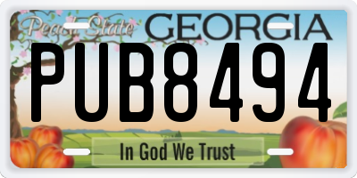 GA license plate PUB8494