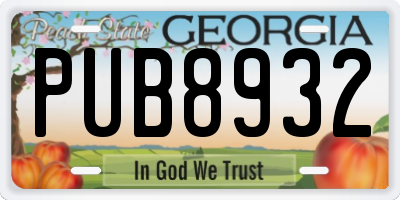 GA license plate PUB8932