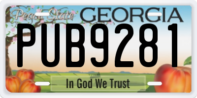 GA license plate PUB9281