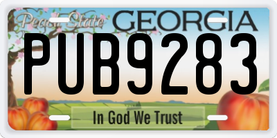 GA license plate PUB9283
