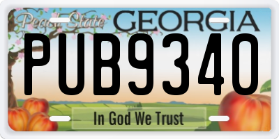 GA license plate PUB9340