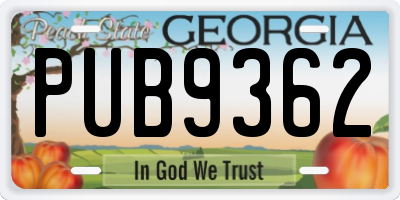 GA license plate PUB9362