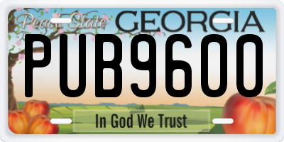 GA license plate PUB9600
