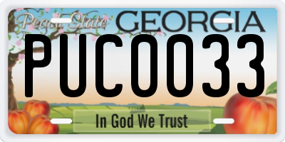GA license plate PUC0033