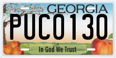 GA license plate PUC0130