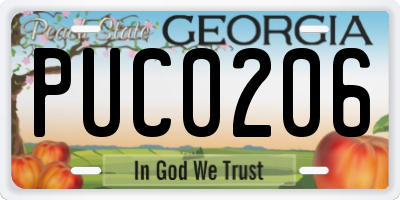 GA license plate PUC0206