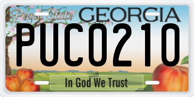 GA license plate PUC0210