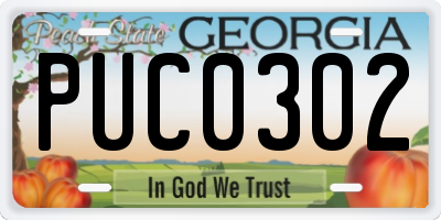 GA license plate PUC0302