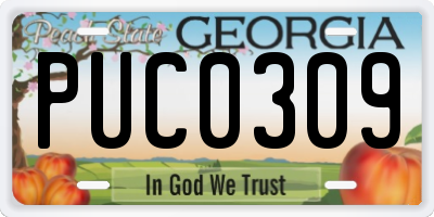 GA license plate PUC0309