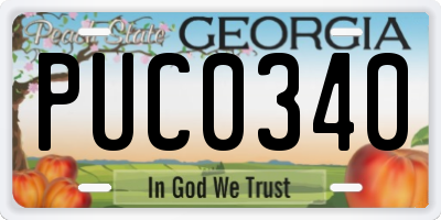 GA license plate PUC0340
