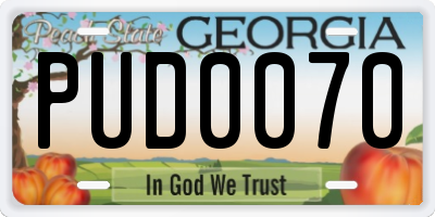GA license plate PUD0070