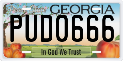 GA license plate PUD0666