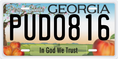 GA license plate PUD0816