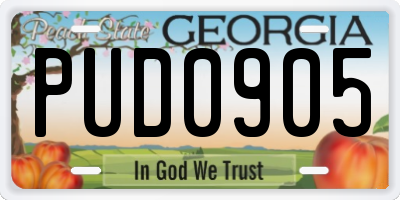 GA license plate PUD0905