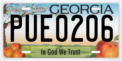 GA license plate PUE0206