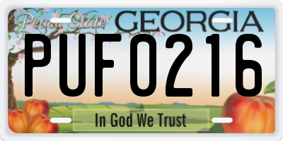 GA license plate PUF0216