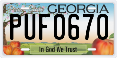 GA license plate PUF0670