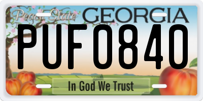 GA license plate PUF0840