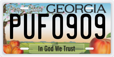 GA license plate PUF0909