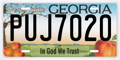 GA license plate PUJ7020