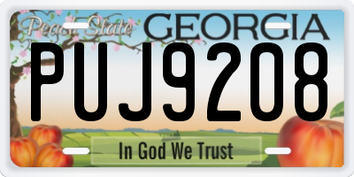 GA license plate PUJ9208