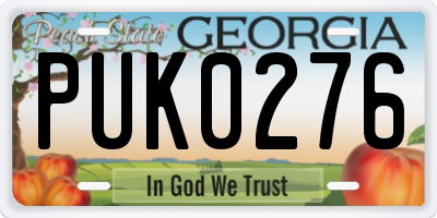 GA license plate PUK0276