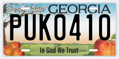 GA license plate PUK0410