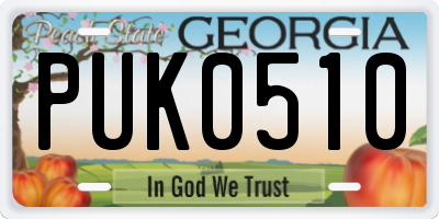 GA license plate PUK0510