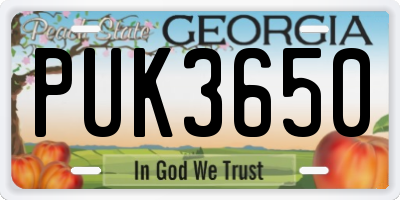 GA license plate PUK3650