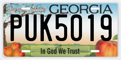 GA license plate PUK5019
