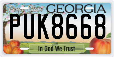 GA license plate PUK8668