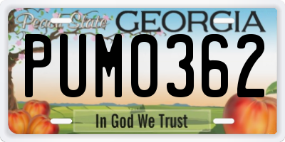 GA license plate PUM0362