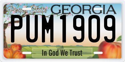 GA license plate PUM1909