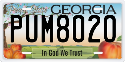 GA license plate PUM8020