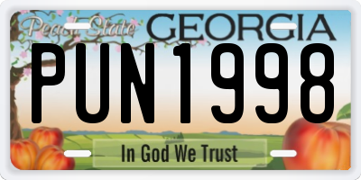 GA license plate PUN1998