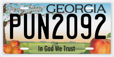 GA license plate PUN2092