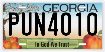 GA license plate PUN4010
