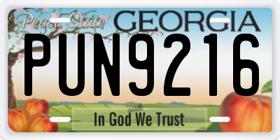 GA license plate PUN9216