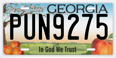 GA license plate PUN9275
