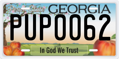 GA license plate PUP0062