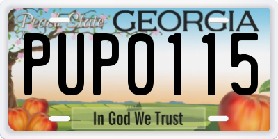 GA license plate PUP0115