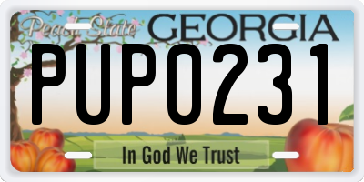 GA license plate PUP0231